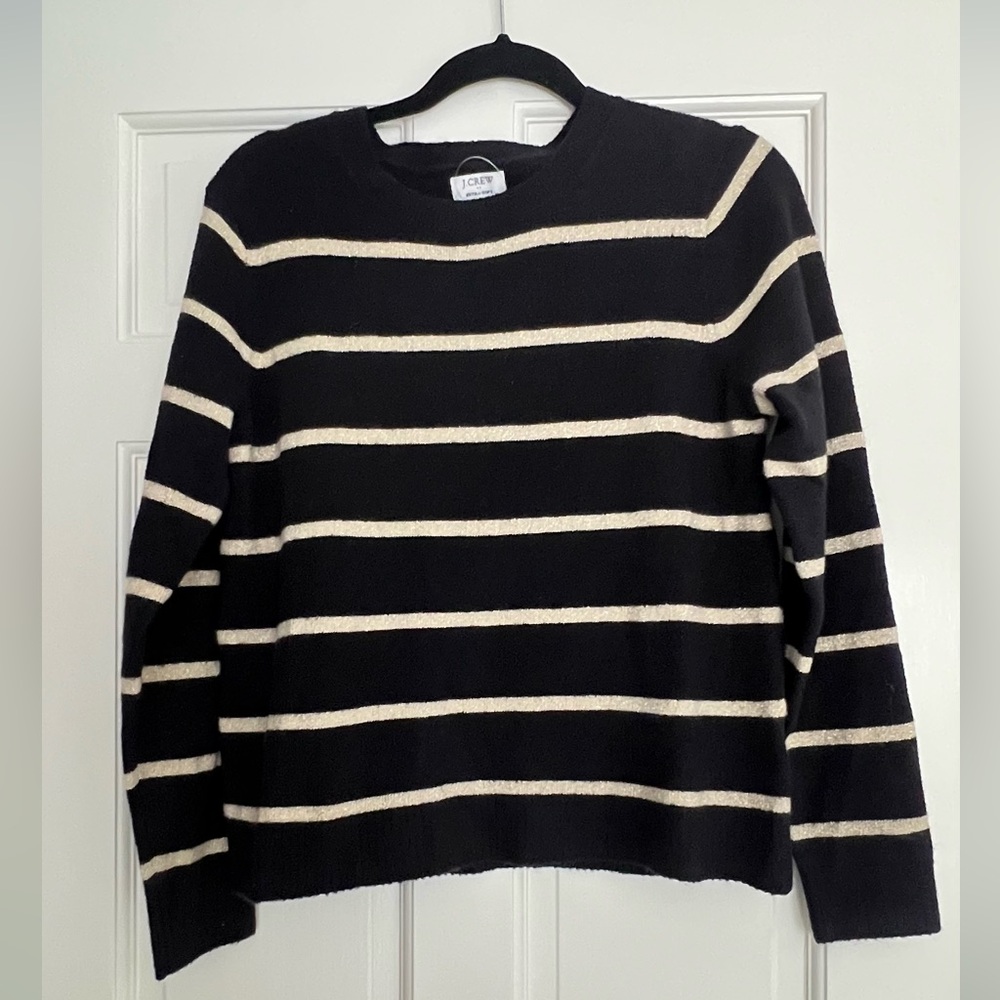 J.Crew Factory Shimmer Metallic Striped Crewneck extra-soft yarn knit sweater